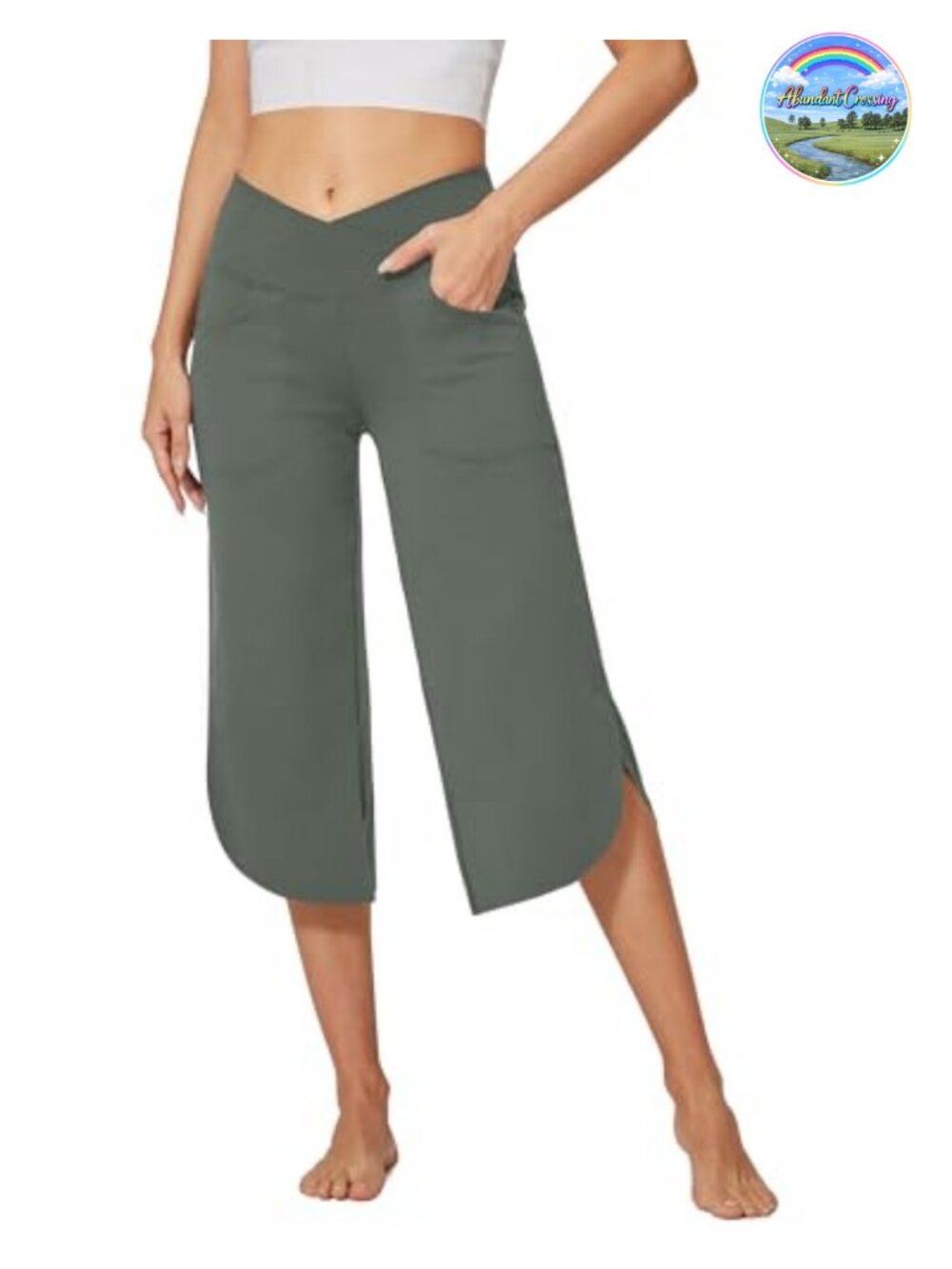 Wide Leg Capri Yoga Pants High Rise Cropped Casual with Pockets
